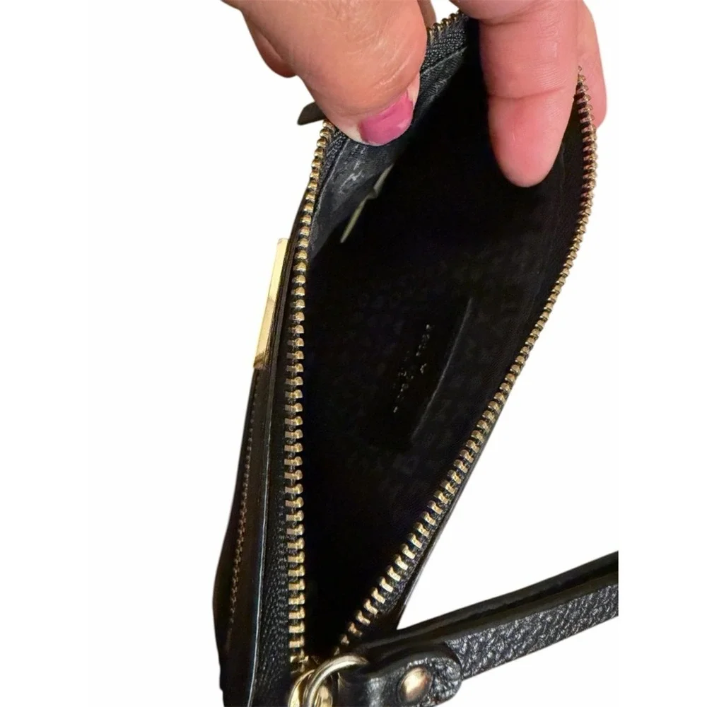 kate spade Black Pebbled Leather Zip Wristlet with Gold Hardware